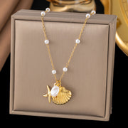 Ocean Series Titanium Steel Necklace Female Starfish Shell Pendant