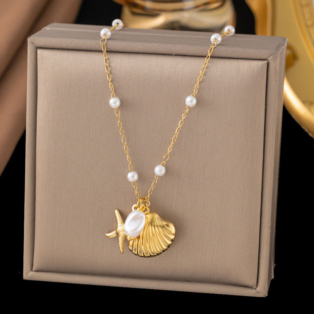 Ocean Series Titanium Steel Necklace Female Starfish Shell Pendant