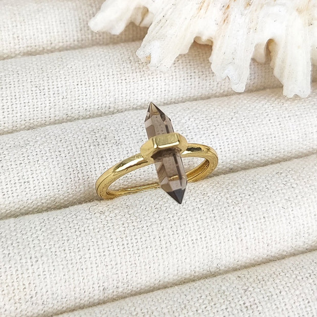 European And American Niche Retro Double Pointed Hexagon Prism Ring
