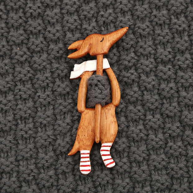 Wooden Animal Brooch Cute Gift Knitted Sweater