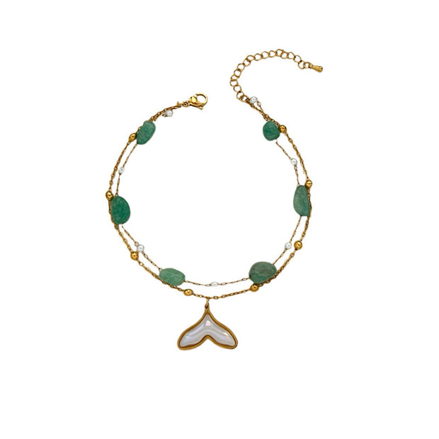 Blue Natural Stone Titanium Steel Anklet Women Bohemian Fashion