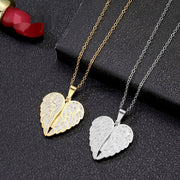 Laser Letter Angel Wings Full Diamond Heart-shaped Necklace