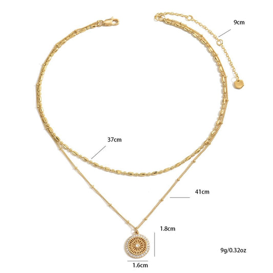 Elegant Gold Layered Necklace Set With Crystal