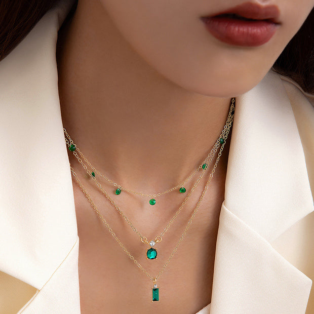 Vintage Grandmother Blue Green Pearl Multilayer Simplicity Necklace