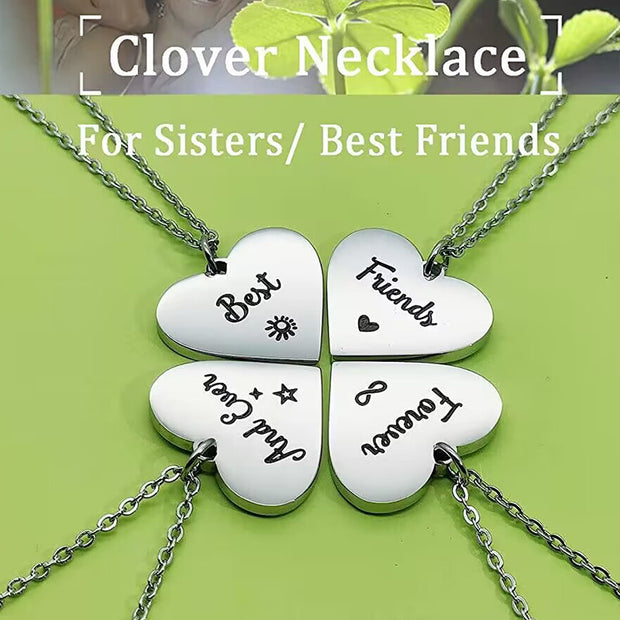4 Pcs Set Heart Puzzle Four Leaf Clover Pendant Necklace Stainless Steel