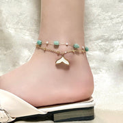 Blue Natural Stone Titanium Steel Anklet Women Bohemian Fashion