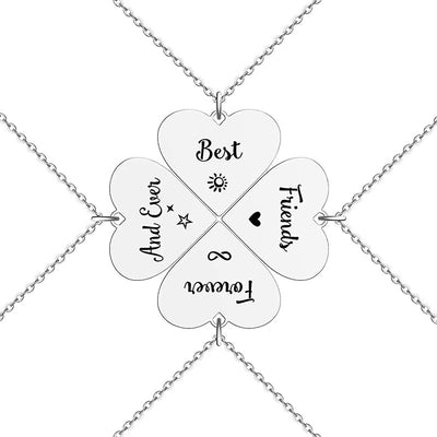 4 Pcs Set Heart Puzzle Four Leaf Clover Pendant Necklace Stainless Steel