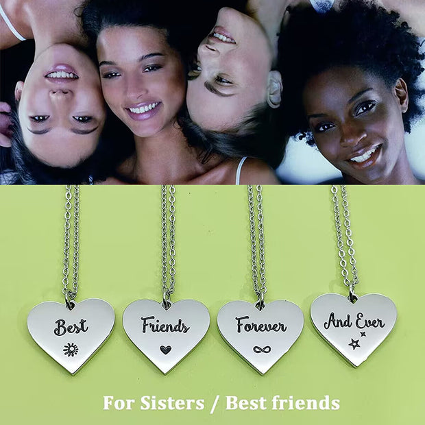 4 Pcs Set Heart Puzzle Four Leaf Clover Pendant Necklace Stainless Steel