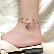 Blue Natural Stone Titanium Steel Anklet Women Bohemian Fashion