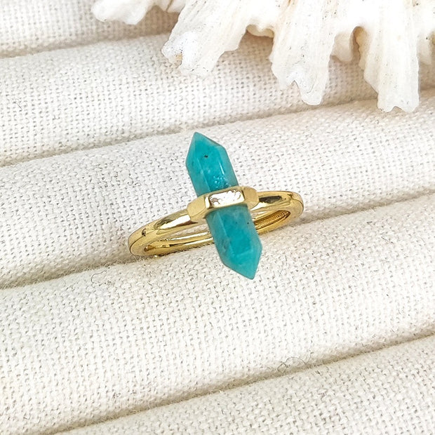 European And American Niche Retro Double Pointed Hexagon Prism Ring