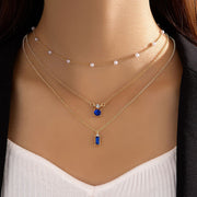 Vintage Grandmother Blue Green Pearl Multilayer Simplicity Necklace