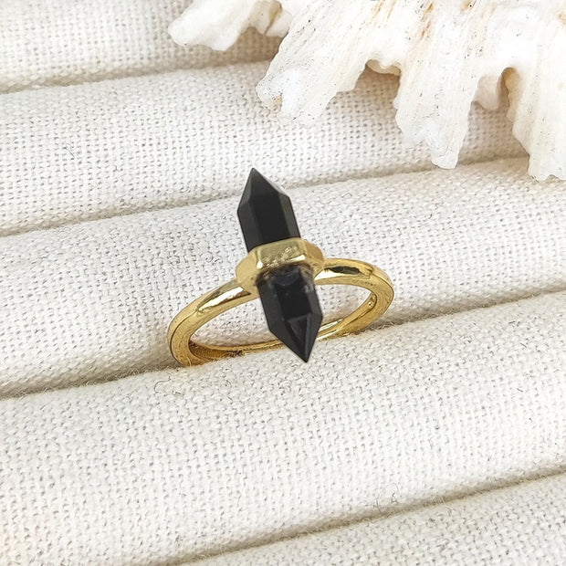 European And American Niche Retro Double Pointed Hexagon Prism Ring