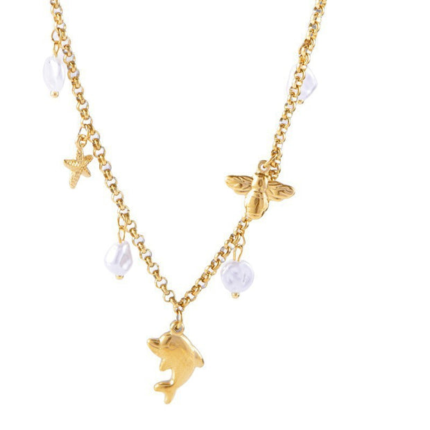 Ocean Series Titanium Steel Necklace Female Starfish Shell Pendant