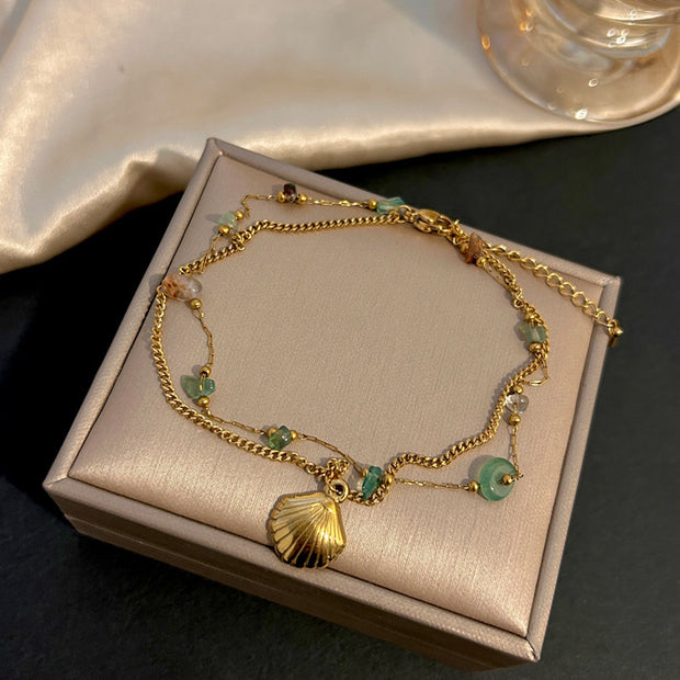 Blue Natural Stone Titanium Steel Anklet Women Bohemian Fashion