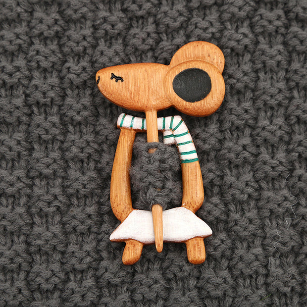 Wooden Animal Brooch Cute Gift Knitted Sweater