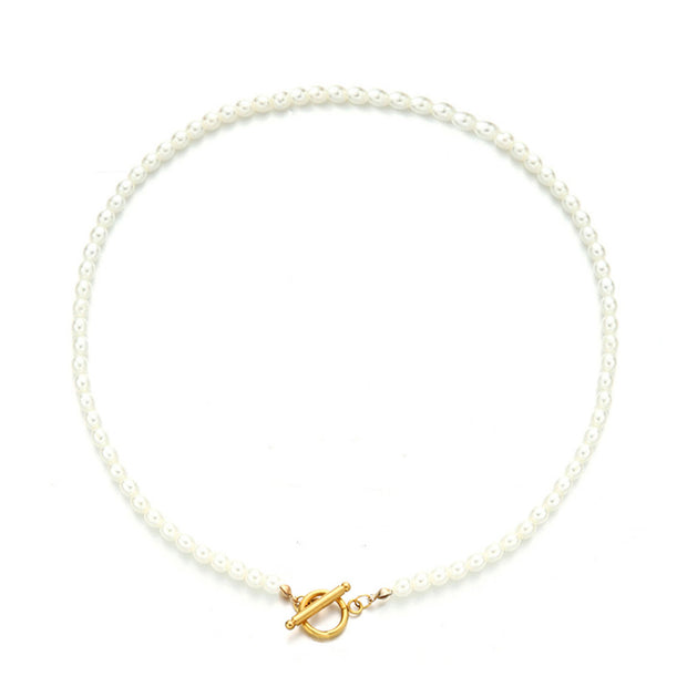 New Stainless Steel Pearl OT Buckle Necklace