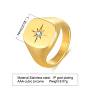 Stainless Steel Single Zircon Eight Awn Star Geometric Ring Gold