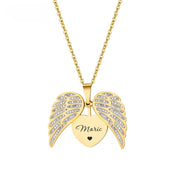 Laser Letter Angel Wings Full Diamond Heart-shaped Necklace