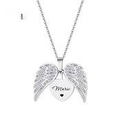 Laser Letter Angel Wings Full Diamond Heart-shaped Necklace