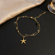Blue Natural Stone Titanium Steel Anklet Women Bohemian Fashion