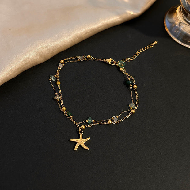 Blue Natural Stone Titanium Steel Anklet Women Bohemian Fashion