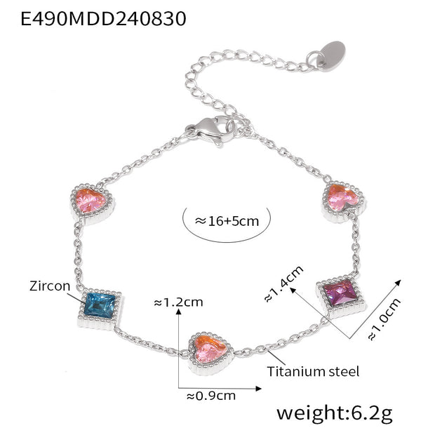Gold Love Square Zircon Bracelet Light Luxury