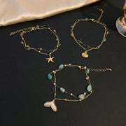 Blue Natural Stone Titanium Steel Anklet Women Bohemian Fashion