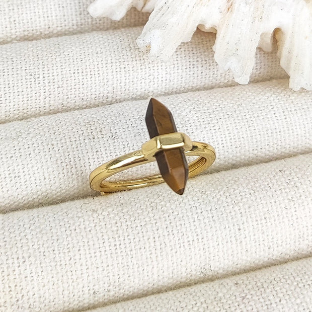 European And American Niche Retro Double Pointed Hexagon Prism Ring