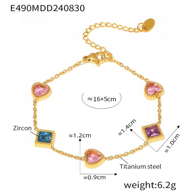 Gold Love Square Zircon Bracelet Light Luxury