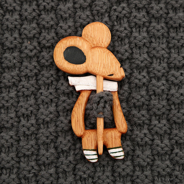 Wooden Animal Brooch Cute Gift Knitted Sweater