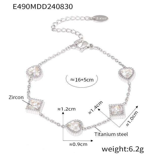 Gold Love Square Zircon Bracelet Light Luxury