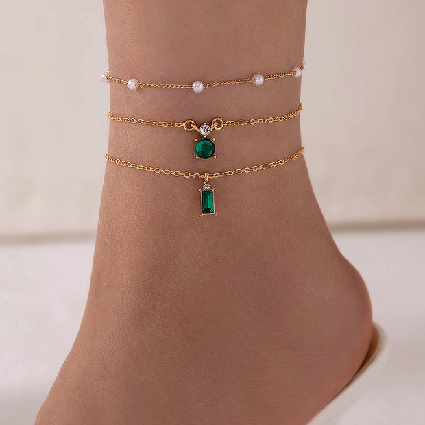 Vintage Grandmother Blue Green Pearl Multilayer Simplicity Necklace