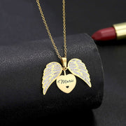 Laser Letter Angel Wings Full Diamond Heart-shaped Necklace