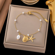 Ocean Series Titanium Steel Necklace Female Starfish Shell Pendant