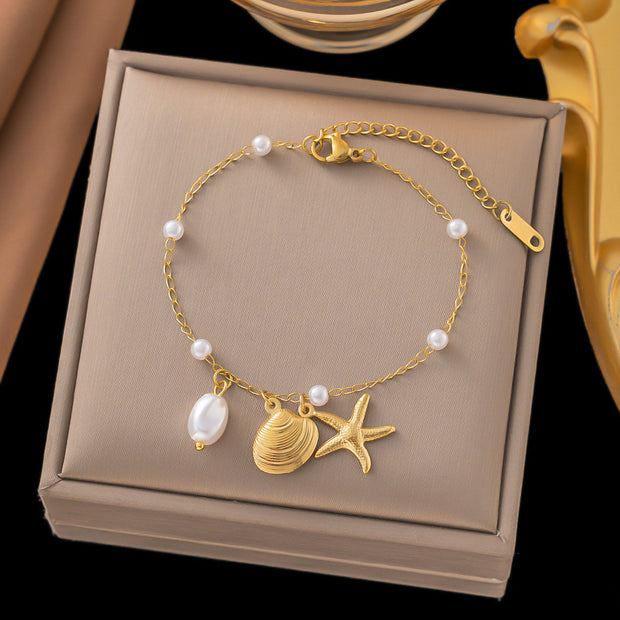 Ocean Series Titanium Steel Necklace Female Starfish Shell Pendant